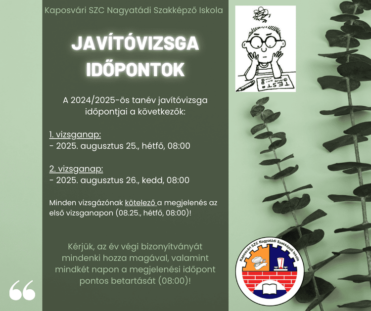 Javítóvizsga időpontok 2025