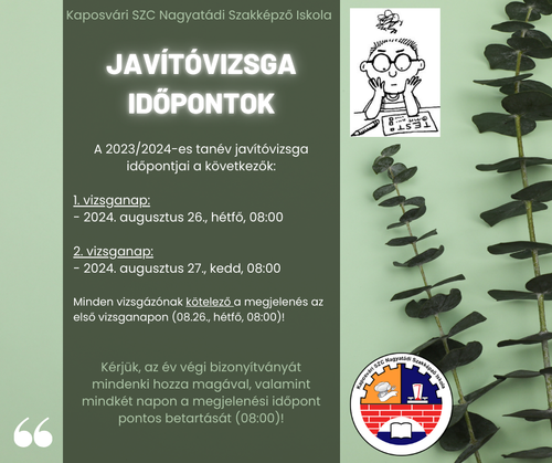 Javítóvizsga időpontok 2024